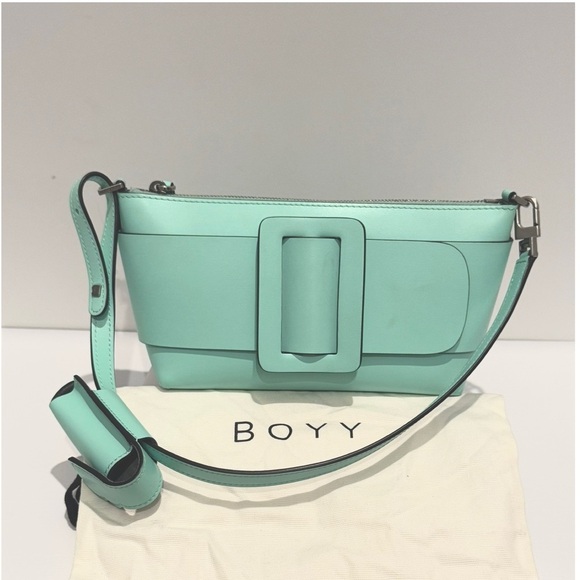 BOYY Buckle Pouchette Leather Small Clutch Shoulder Handbag Wristlet Tote NEW - Picture 2 of 11
